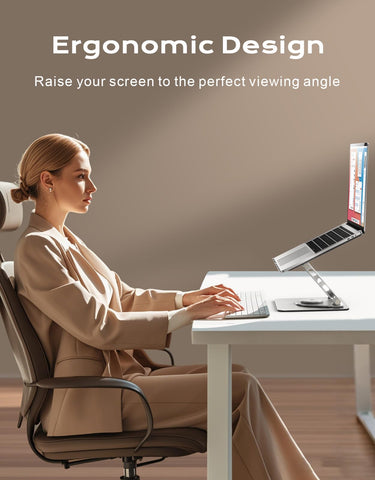 Glangeh Laptop Stand [360° Flexible Rotating], Dual-Bar Support & Height Adjustable Laptop Riser Stand for Desk