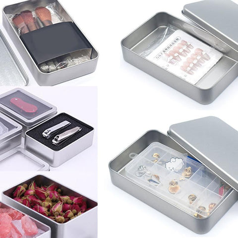 Globellapro 10.8 * 7.6 * 1.77cm Rectangular Tin Boxes Pink Hinged Storage Tins Metal Empty Tins Containers Tweezers,Tools Small Items Storage