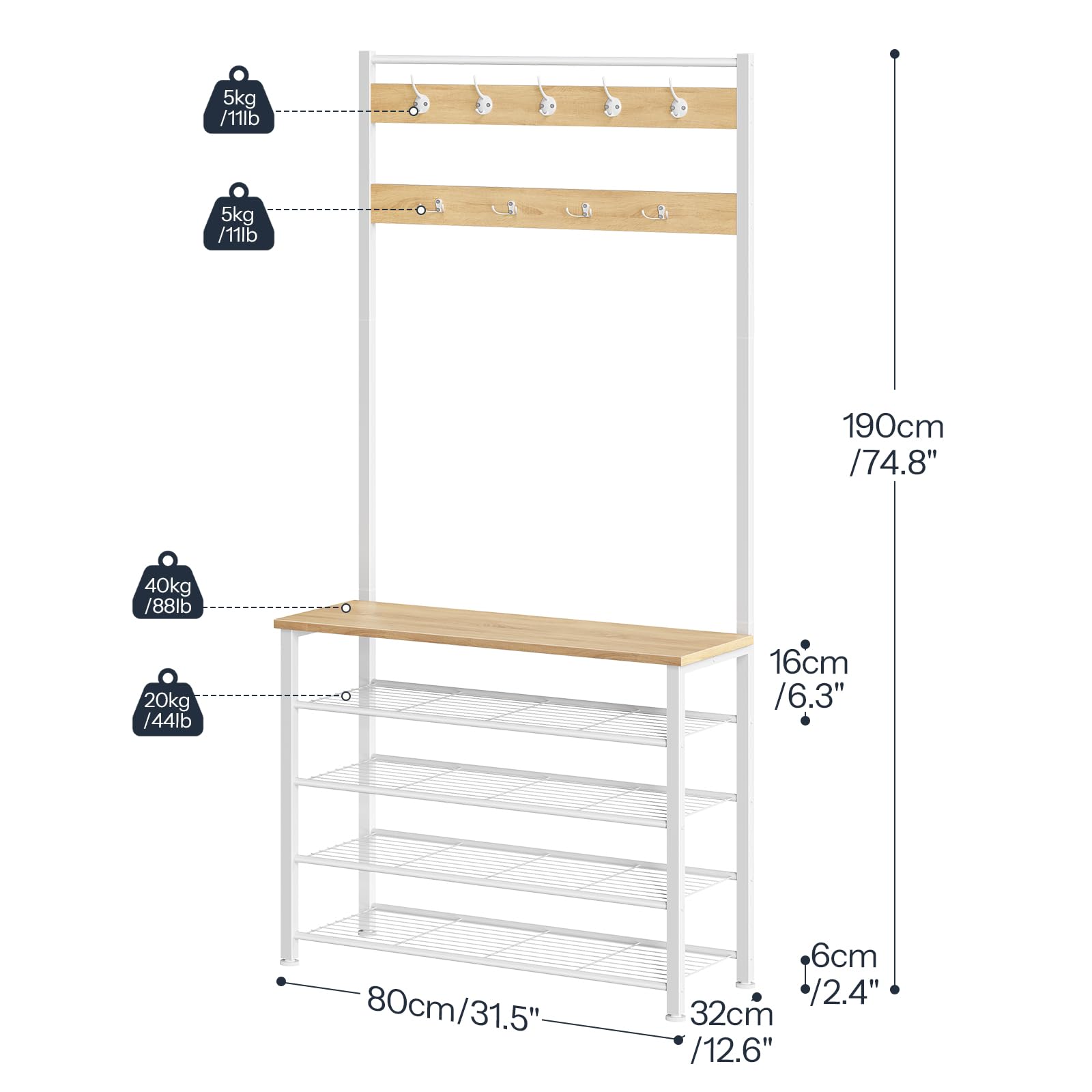 HOOBRO Coat Stand, Coat Rack with Shoe Storage, Free Standing Hall Tree with 9 Hooks, Shoe and Coat Rack for Hallway, Entryway, Metal Frame, Sturdy