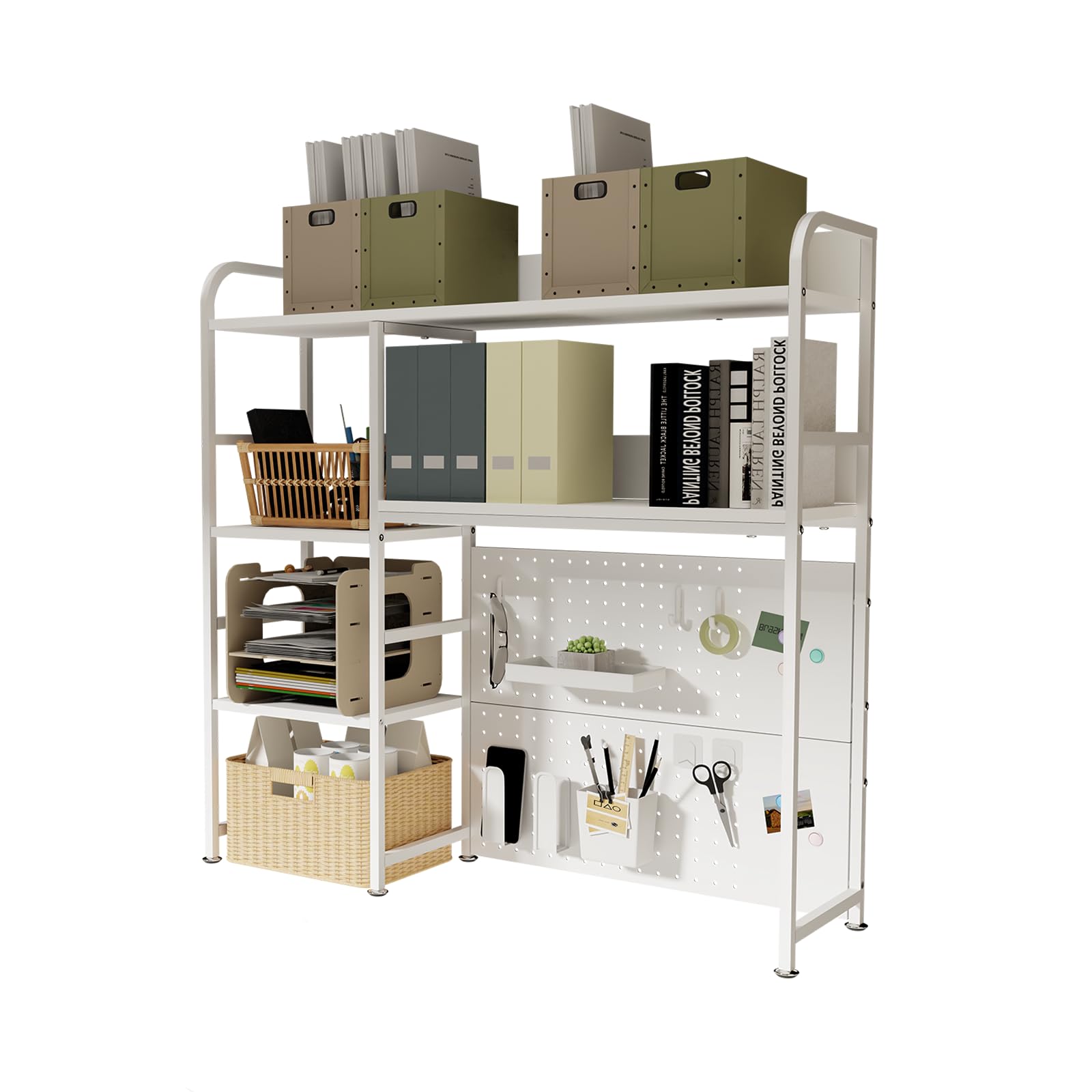 Boltmol 2-Tier Desk Shelf with storage rack,Off-White 95CM, Desktop Organizer With Pegboard, Countertop Storage Bookcase For Home, Office Or Dorm