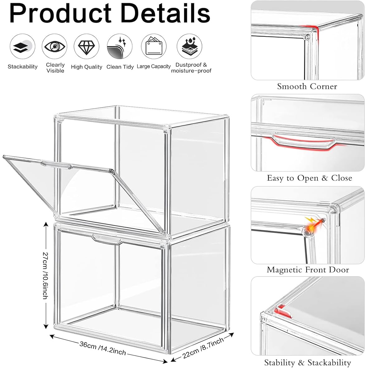 Umtiti 1 Pack Clear Plastic Handbag Storage Organizer for Closet, Display Storage Box with Magnetic Door, Dustproof Storage Bins for Book, Toys, Hat