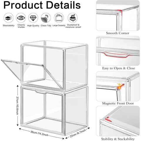 Umtiti 1 Pack Clear Plastic Handbag Storage Organizer for Closet, Display Storage Box with Magnetic Door, Dustproof Storage Bins for Book, Toys, Hat