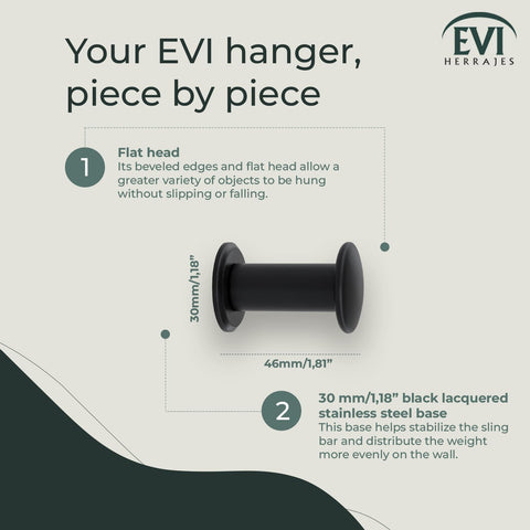 EVI Herrajes | Coat Hook | Bathroom Wall Hanger | Stainless Steel - Black Lacquered | for Hanging Clothes
