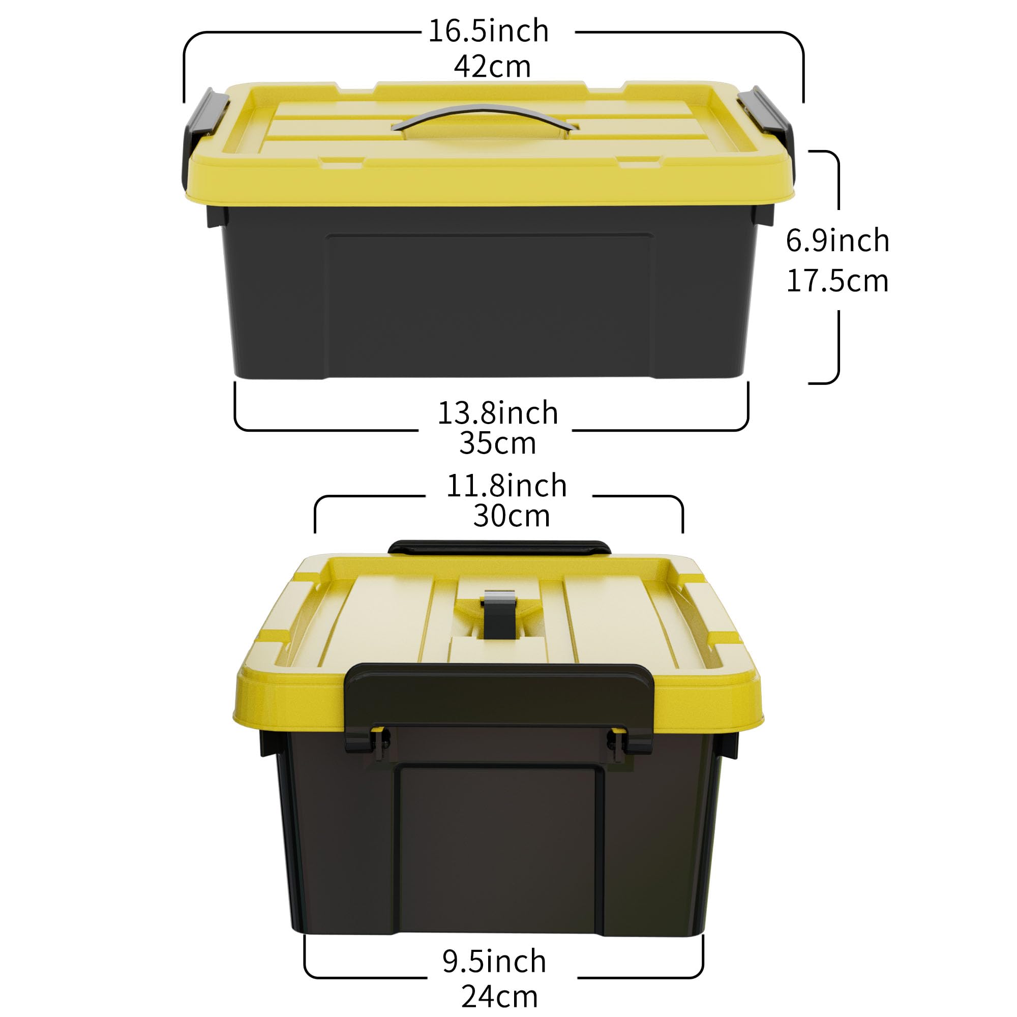 Cetomo 15L*4 Storage Boxes, Plastic Storage Box with Lids, Container with Handle for Tool, Outdoor, Garden, Home, Stackable, Nesting