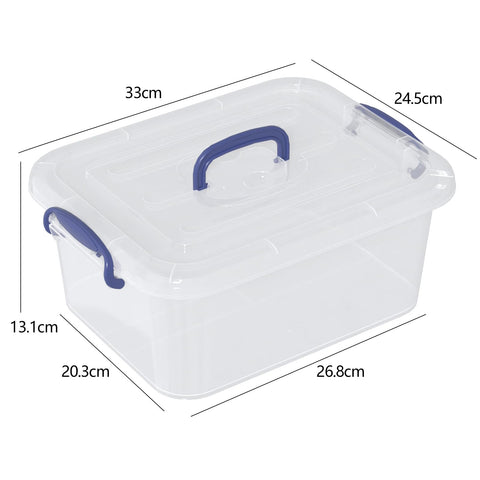 Xeabia 8 L Clear Plastic Latch Storage Boxes with Lid & Handle 2 Packs Blue