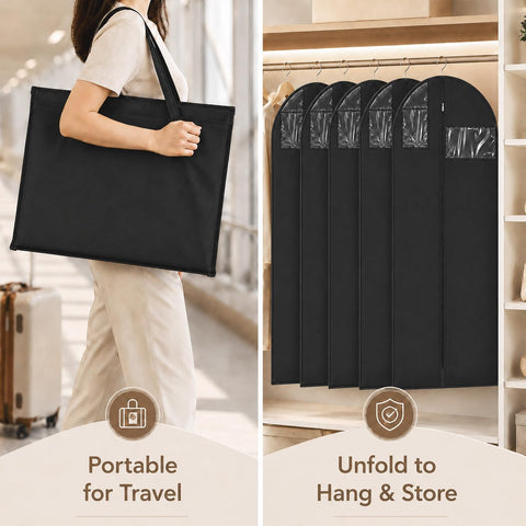 Sytinnice 2Pcs Long Dress Garment Bags, 60×180cm Folding Full Length Garment Cover Bag with Zipper, Pocket & Handle