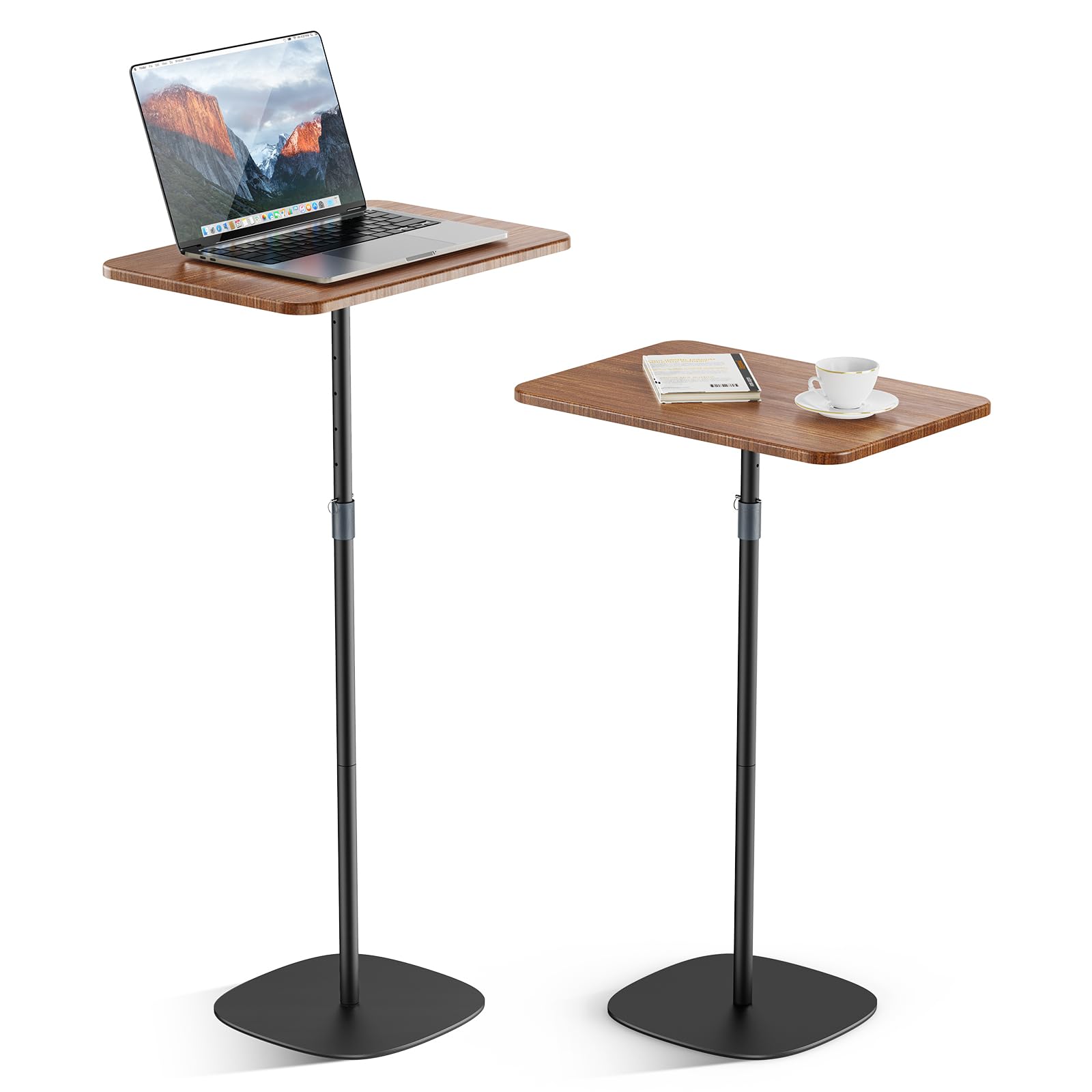 POLESTO Portable Laptop Stand, Bedside/Sofa Table with Height Adjustable 18''~48'', Sleek Wooden Lectern Standing Desk Mobile Podium for Home, Office