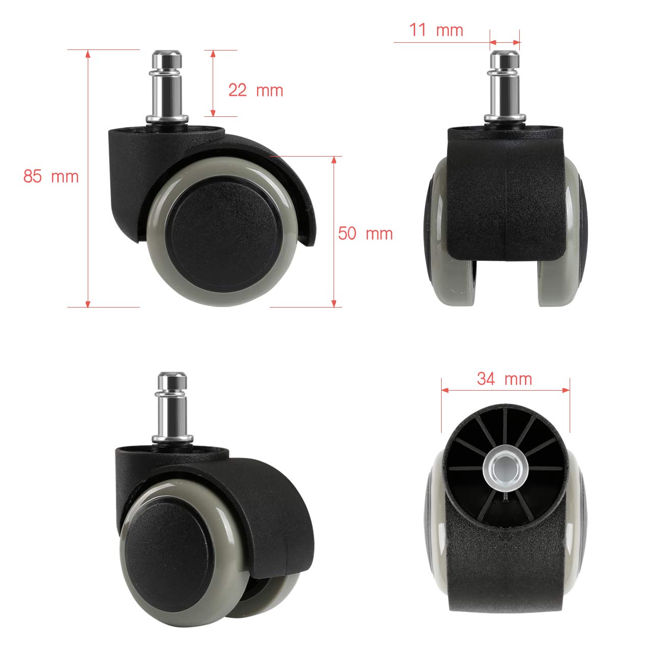 LIHAO 5 Pcs Wheels For Office Chair 11mm Office Chair Wheels Replacement