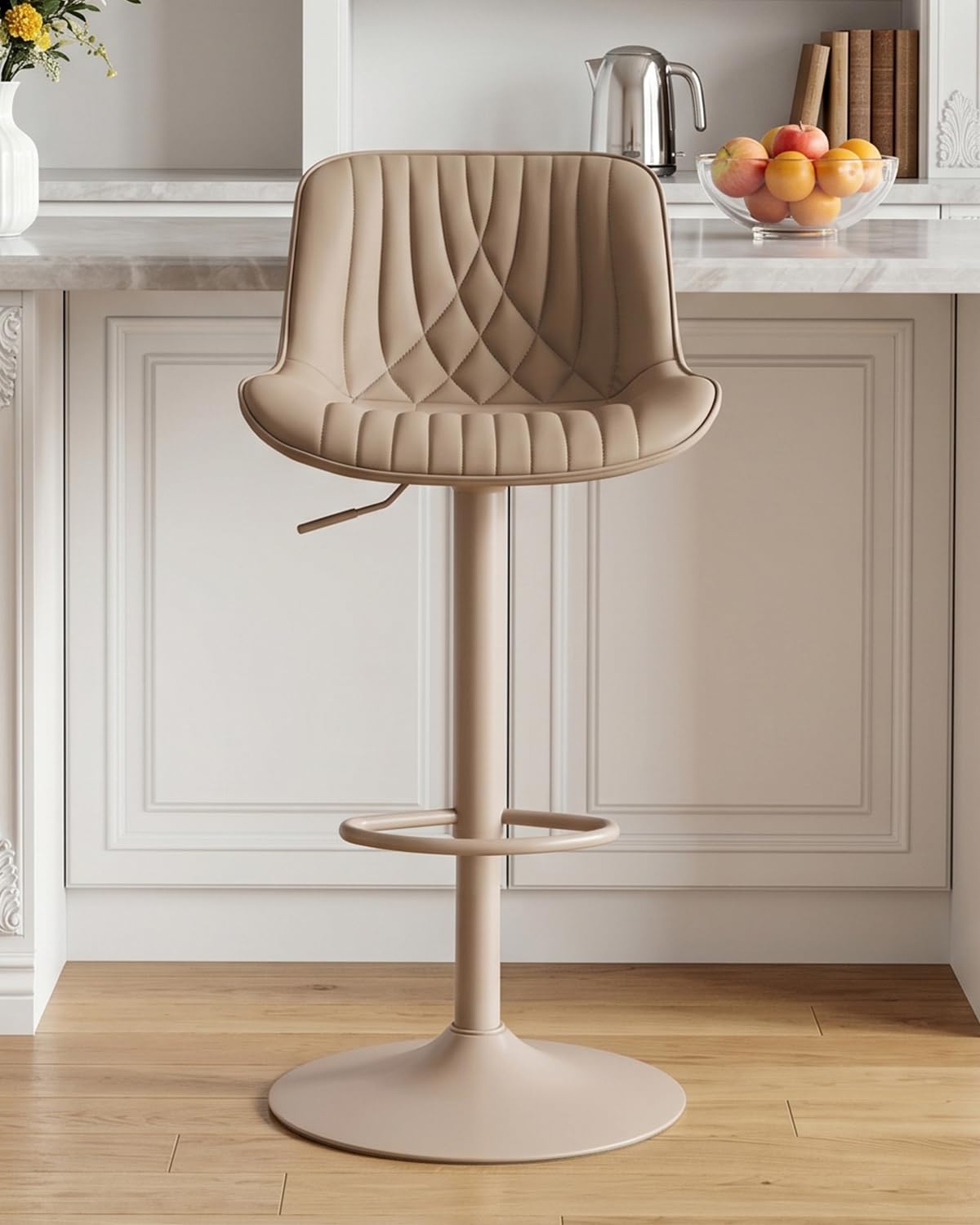 YOUTASTE Bar Stools, Breakfast Bar Chairs with Back, PU Leather Kitchen stools, Swivel Height Adjustable Barstools, Modern (All Khaki, One Stool)