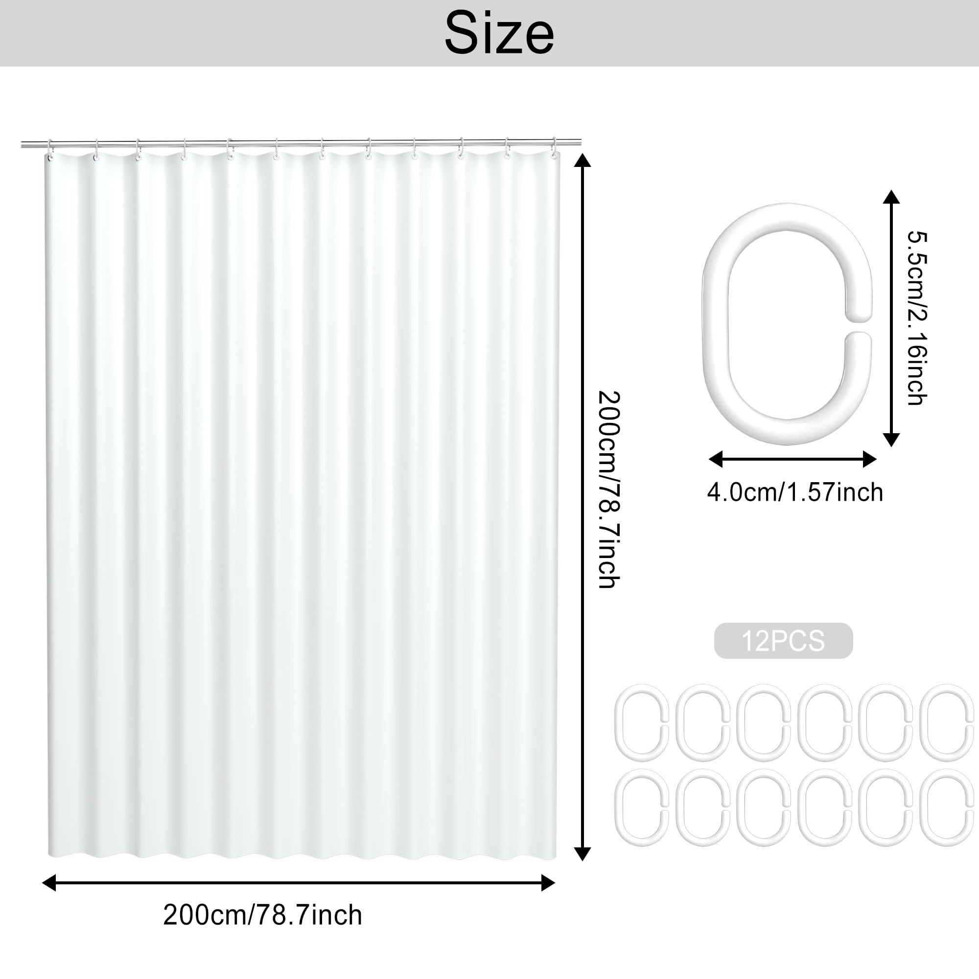 AwmnSrman White Shower Curtain - Shower Curtains for Bathroom with 12 Shower Curtains Hooks