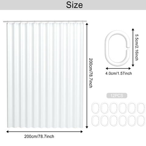 AwmnSrman White Shower Curtain - Shower Curtains for Bathroom with 12 Shower Curtains Hooks