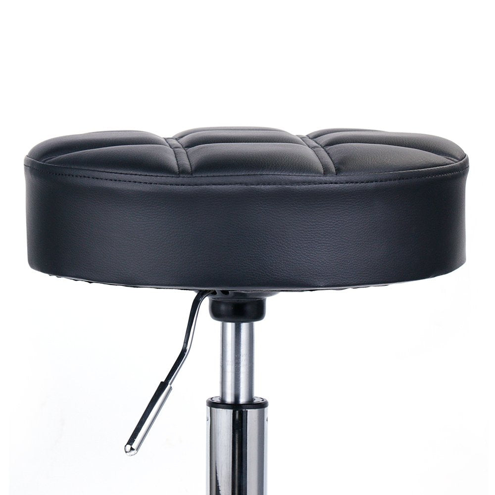 Round Swivel Beauty Stool Adjustable PU Leather Seat (Black / Φ14")
