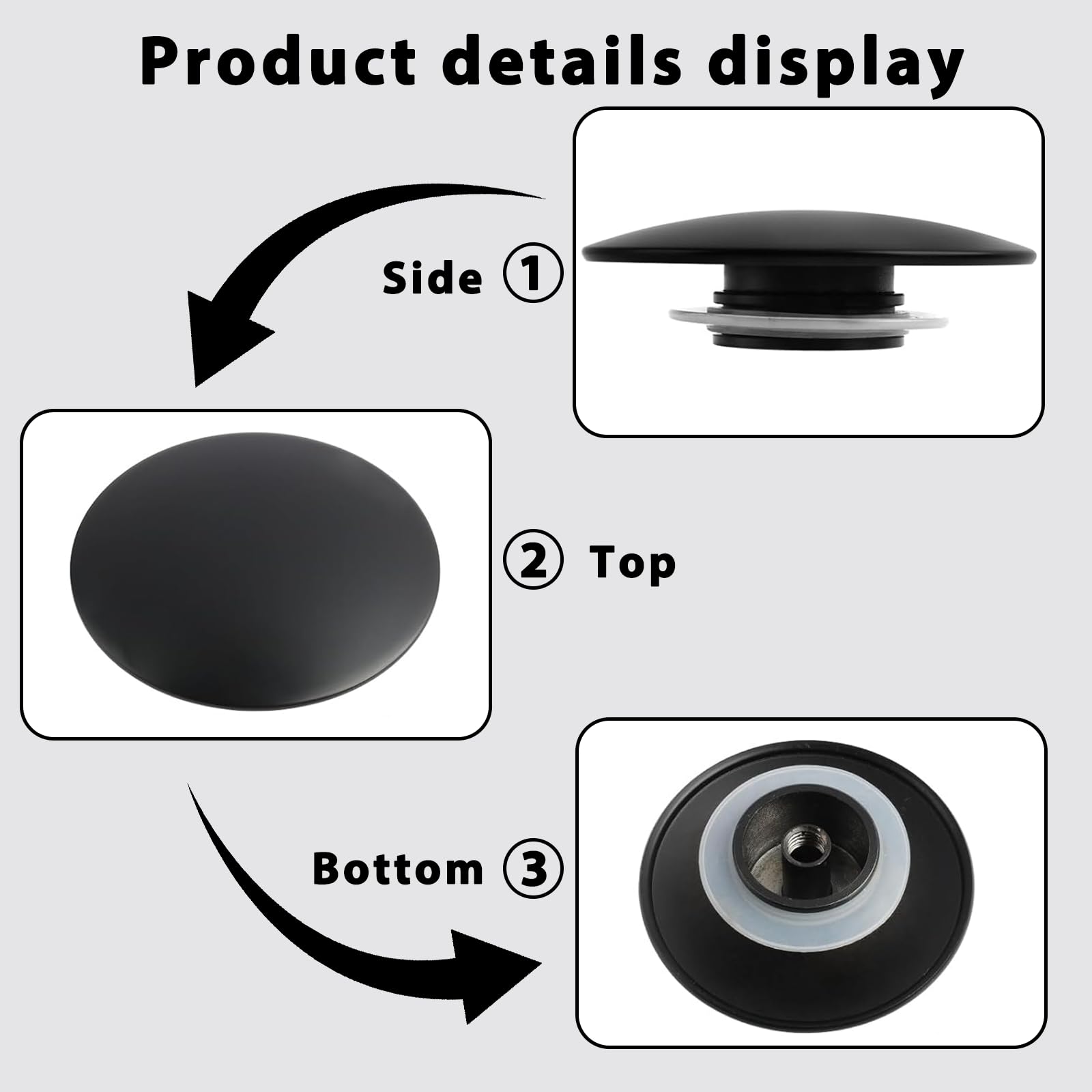 1 Pcs Basin Waste Sink Plug Cap, 66mm Matte Black Pop Up Plug for Bathroom or Kitchen