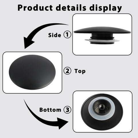 1 Pcs Basin Waste Sink Plug Cap, 66mm Matte Black Pop Up Plug for Bathroom or Kitchen