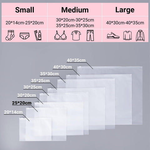Svaldo Plastic Clothes Bags, 50Pcs 25 * 20cm Frosted Ziplock Bags, Waterproof and Moth Proof, Storage Bags for Travel, Home Storage, Selling Clothing