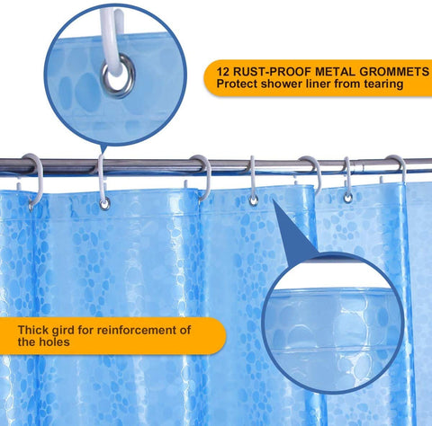 WELTRXE Shower Curtains, Mould Proof Mildew Resistant, Waterproof Shower Curtain Liner, 3D Effect Blue Pebble EVA Bath Curtain with Magnets