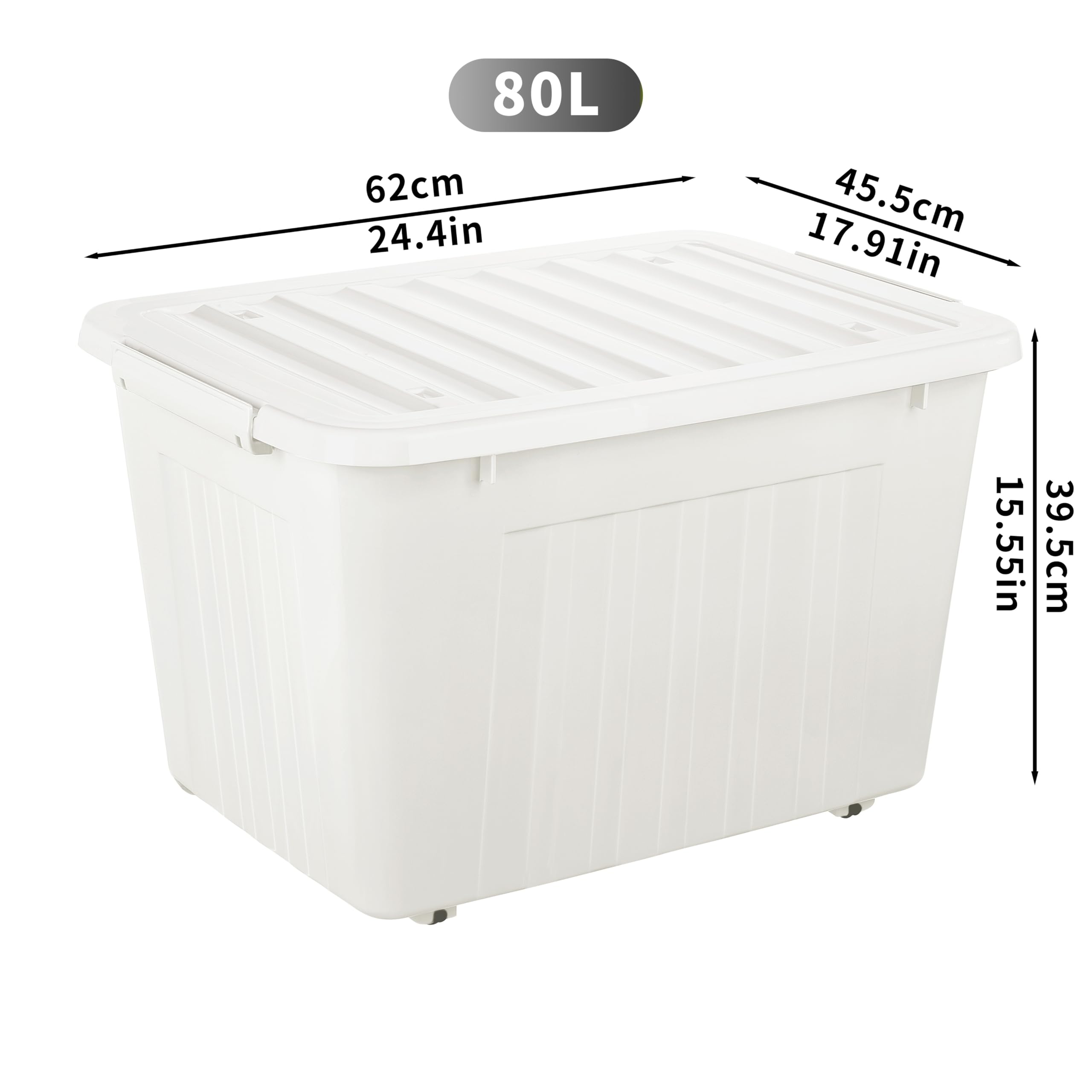 Cetomo 80L*4 Storage Boxes with Lids, Plastic Storage Box with Wheels and Secure Side Latches, Stackable & Nestable Organizer for Home, Office