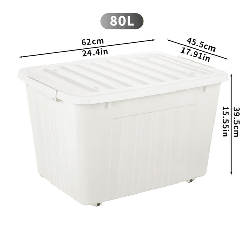 Cetomo 80L*4 Storage Boxes with Lids, Plastic Storage Box with Wheels and Secure Side Latches, Stackable & Nestable Organizer for Home, Office