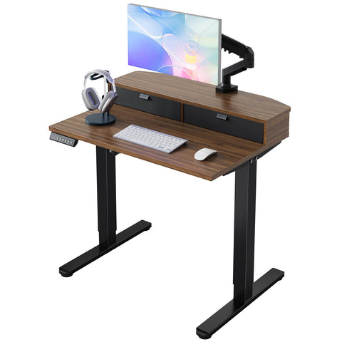 HUANUO Standing Desk with Drawers, 80x53cm, Walnut