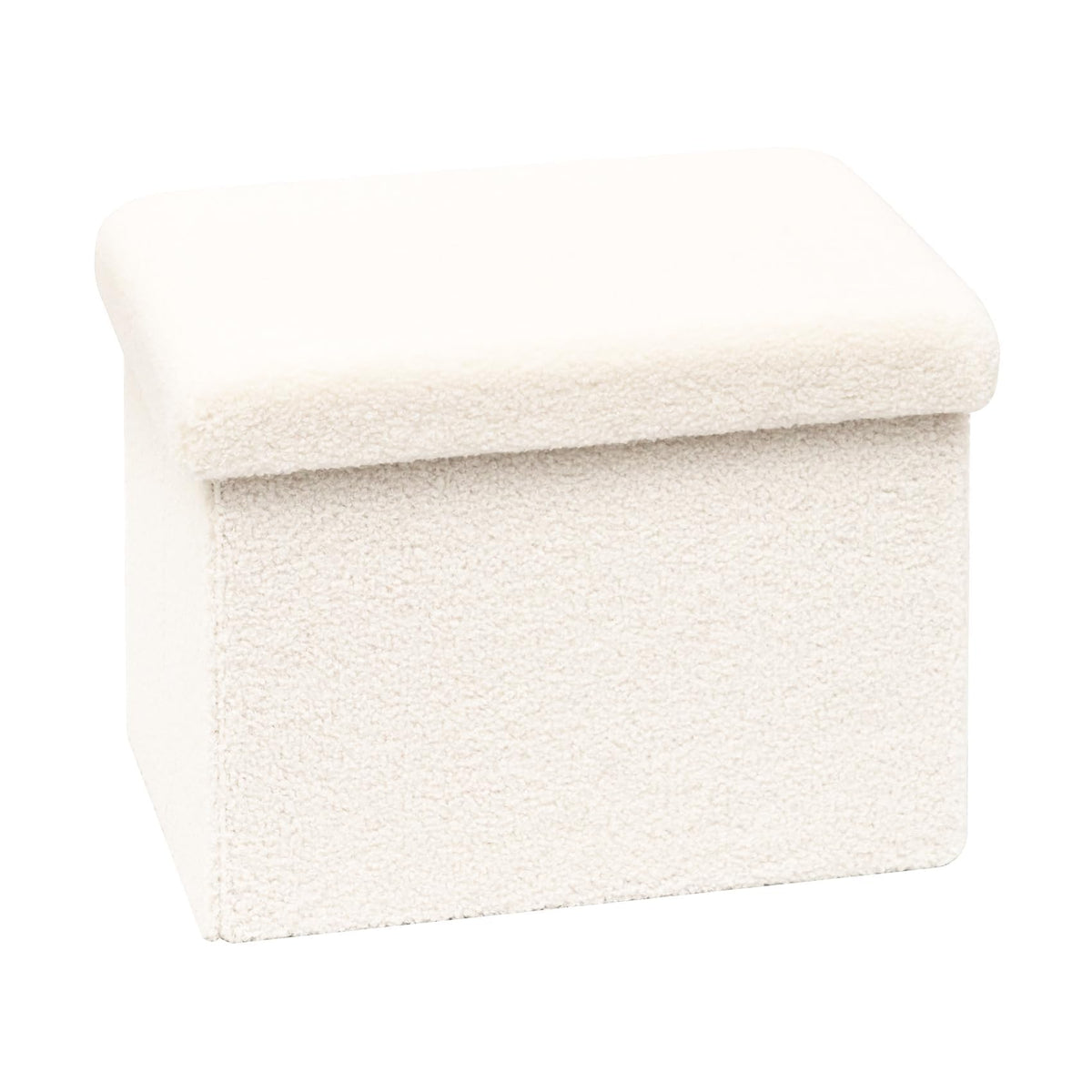 Bonlife Boucle Ottoman Seat with Storage,Folding Small Footstool for Living Room,Cube Toy Chest Box,Foot Rest,Cream,42x32x32cm