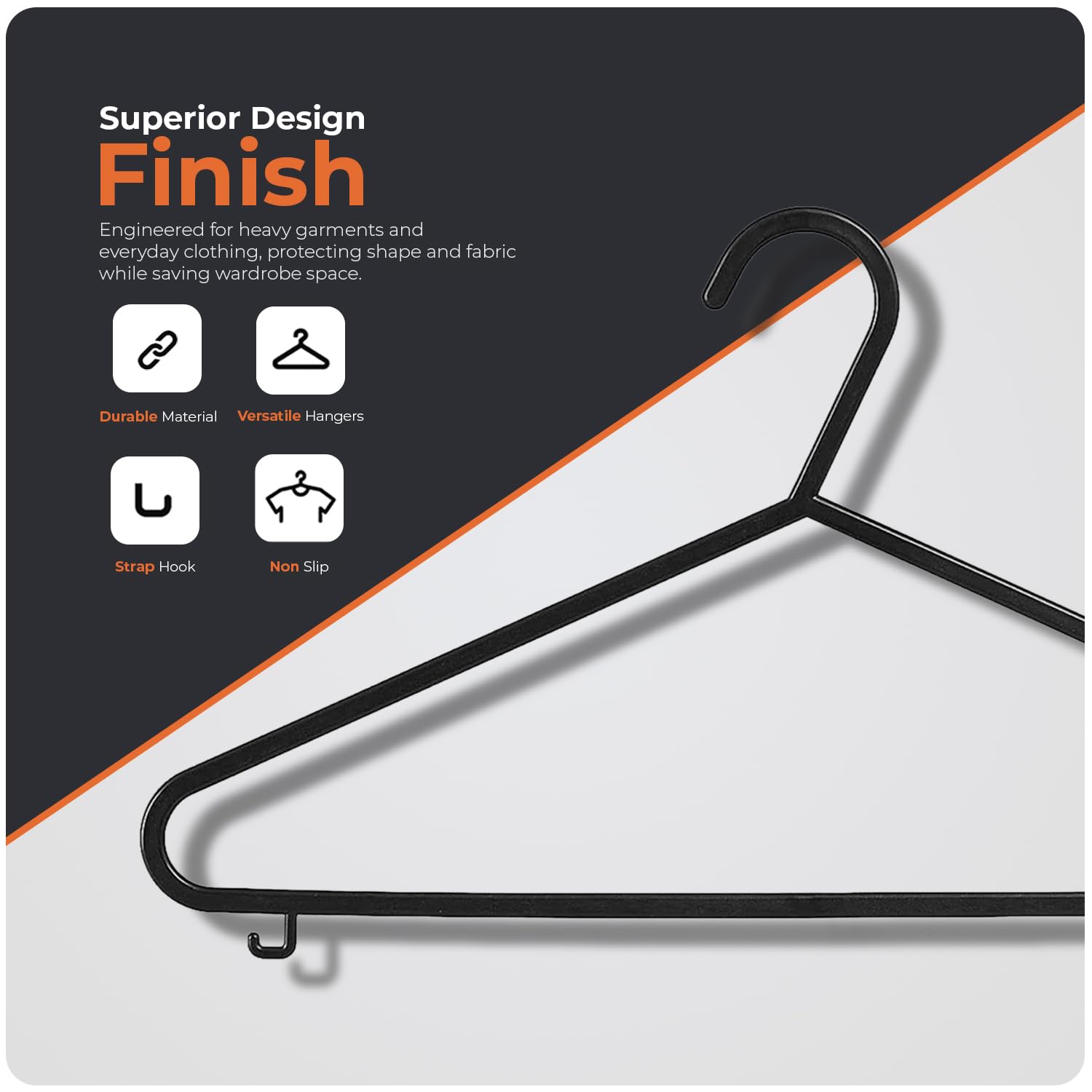 Scott 11 Plastic Coat Hangers, 25 Pack - Adult Black Strong Clothes Hangers For Clothes, Durable With Hooks For Space-Saving, Lightweight, Non-Slip