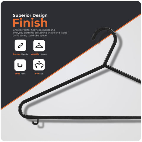 Scott 11 Plastic Coat Hangers, 25 Pack - Adult Black Strong Clothes Hangers For Clothes, Durable With Hooks For Space-Saving, Lightweight, Non-Slip