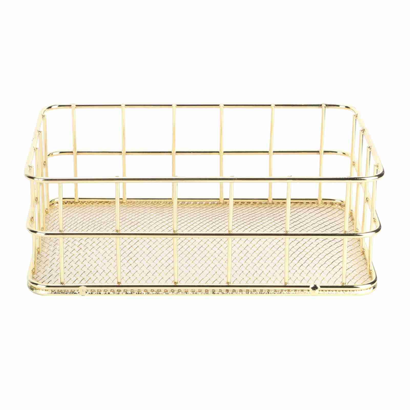 WGFOIP Metal Wire Mesh Storage Basket, Golden Iron Desktop Organizer with Sturdy Wrought Iron Construction