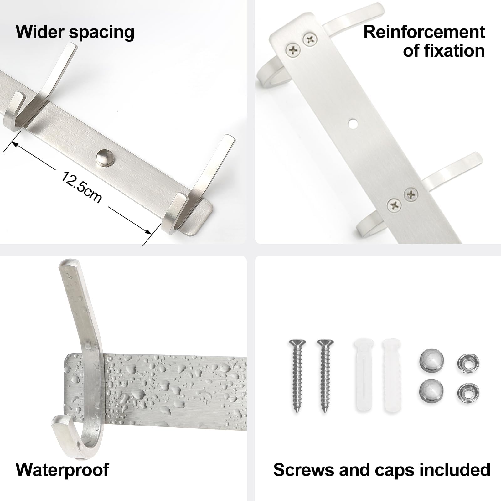 Qiannhee 2 Pack Coat Hooks Wall Mounted 3 Hooks Rustproof Wall Coat Rack 30CM up to 30KG Heavy Duty Coat Rack for Door SUS304 Stainless Steel Clothes