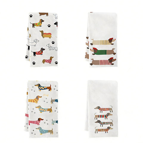 4 Pack sausage dog gifts and Dachshund Gifts Tea Towels sausage dog gifts for Kitchen Featuring Cute Sausage Dog Patterns -Dog Towels Made of Super