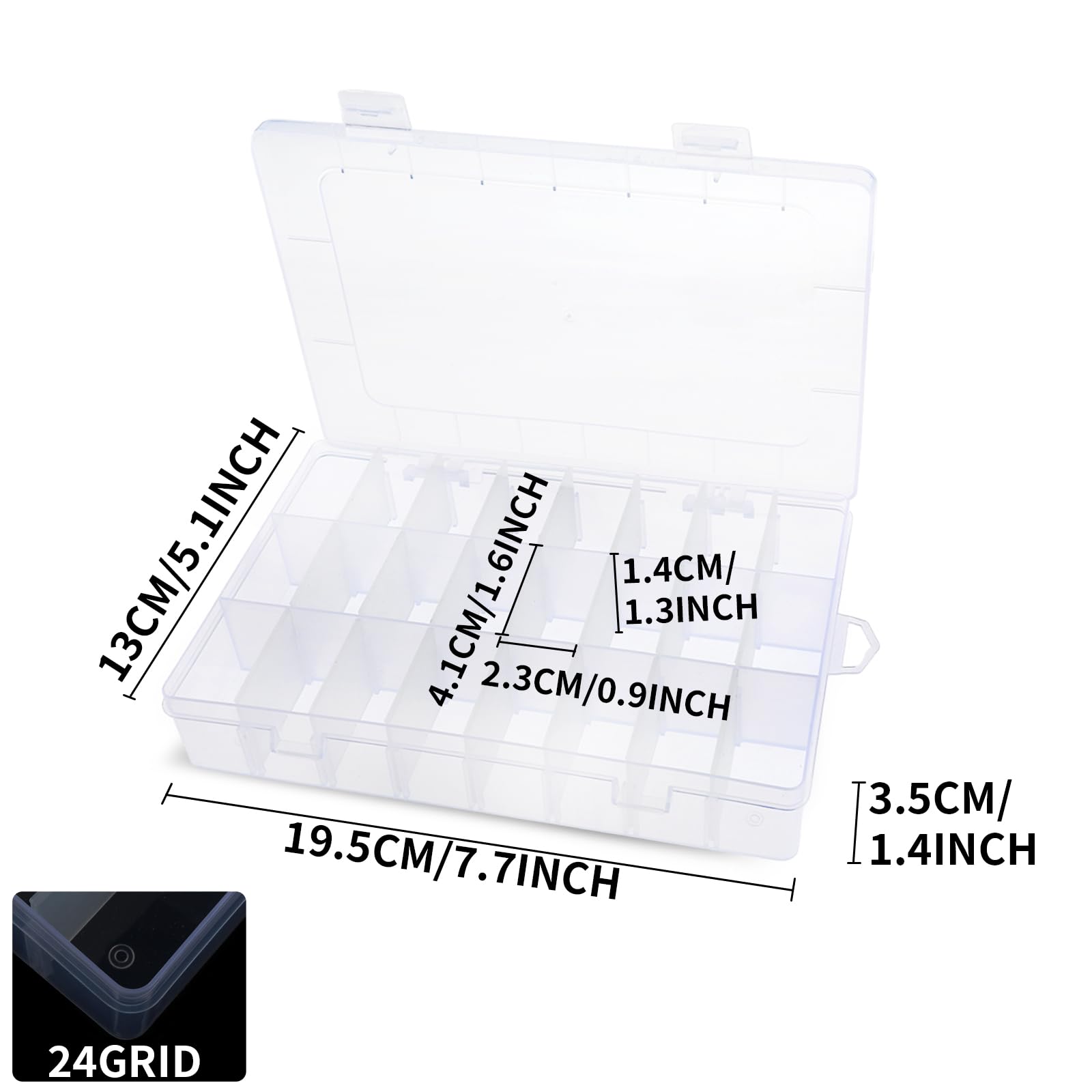 Abeillo Clear Plastic Storage Boxes, 24 Grids Clear Plastic Compartment Bead Storage Box Jewelry Organizer Case Diamond Art Painting Accessories