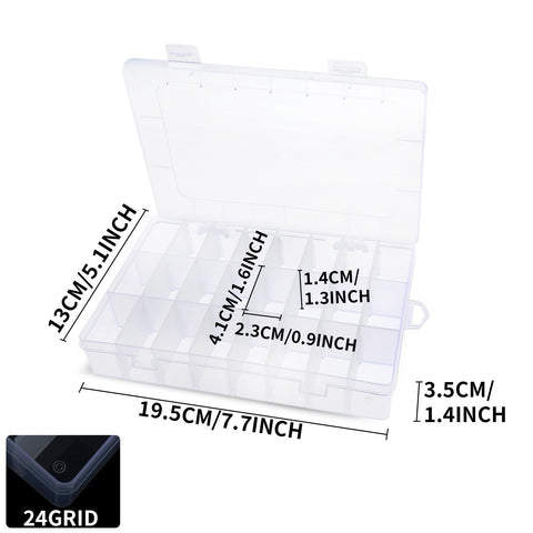 Abeillo Clear Plastic Storage Boxes, 24 Grids Clear Plastic Compartment Bead Storage Box Jewelry Organizer Case Diamond Art Painting Accessories