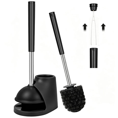TidyBliss Toilet Brush and Plunger Combo Set with Holder and Hidden Tweezers, Heavy Duty Bathroom Bowl Scrubber Cleaning Kit for Bathtub Wash Basin