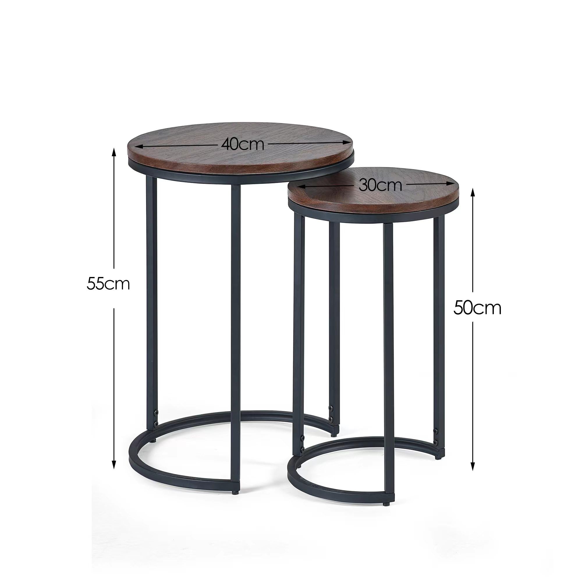 Julian Bowen Tribeca Round Nesting Side Tables, Walnut Effect/Black
