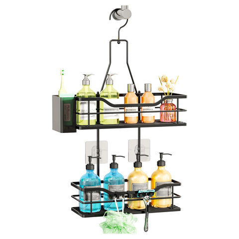 SWTYMIKI Shower Caddy Hanging Organiser-2-Tier No Drill Shower Organiser with 360° Rotating Hook