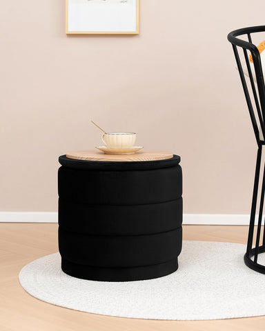 Bonlife Storage Ottoman Round - Folding Foot Rest with Hidden Storage, Black Velvet 39x39x37cm for Living Room, Bedroom & Hallway