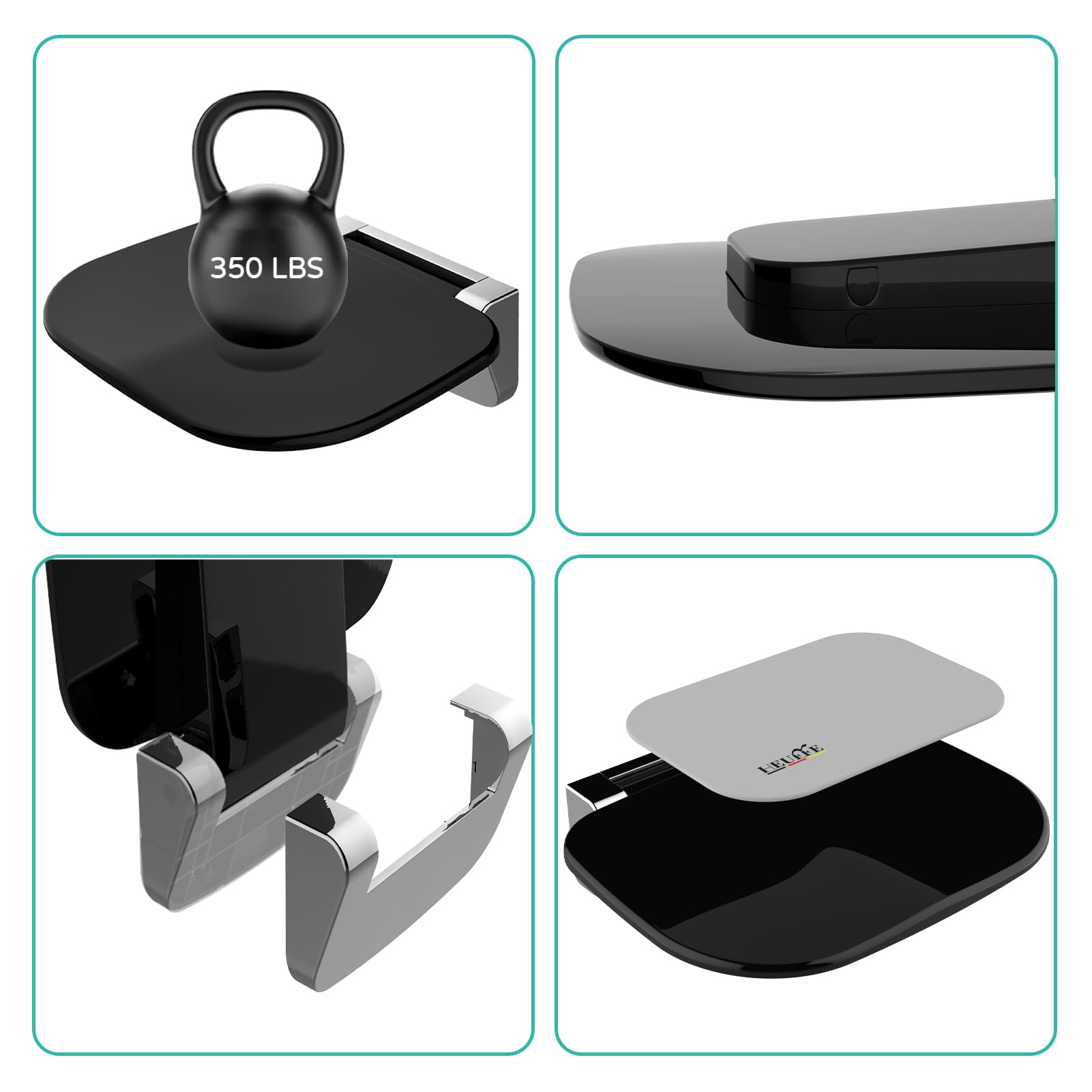 Heuffe Folding Shower Seat Wall Mounted,Easy Clean Foldable shower Chair，Fold Up Shower Stool for Disabled, Elderly and Seniors (Black)