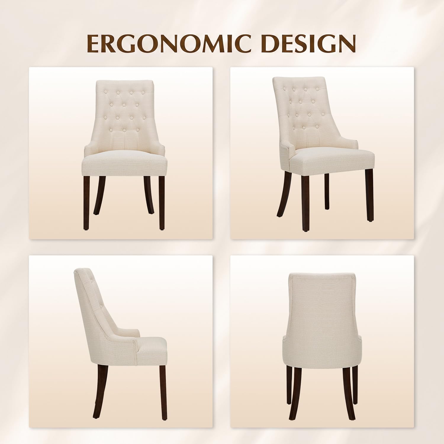 MALOL Upholstered Dining Chairs Set of 2, Wingback Dining Room Chairs with Tufted Button, High Back Kitchen Chairs with Solid Wood Legs