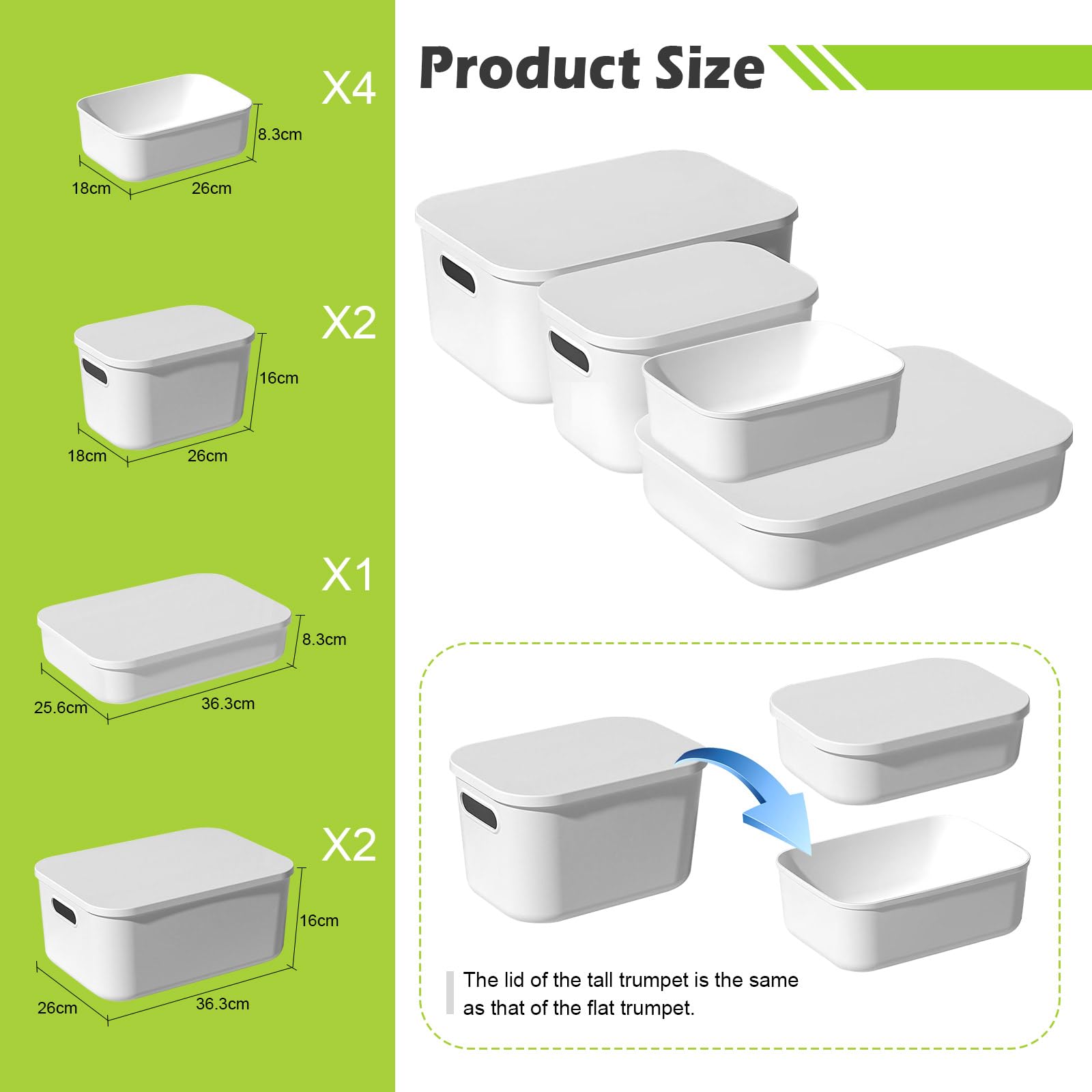 MaxEarn 9 Pack 4 Sizes Plastic Storage Boxes with Lids, 15L + 8L + 6L + 4L