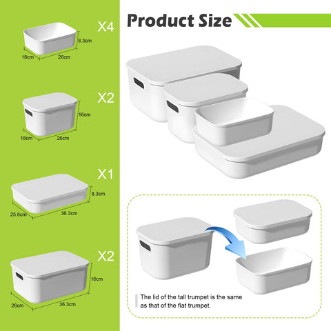 MaxEarn 9 Pack 4 Sizes Plastic Storage Boxes with Lids, 15L + 8L + 6L + 4L