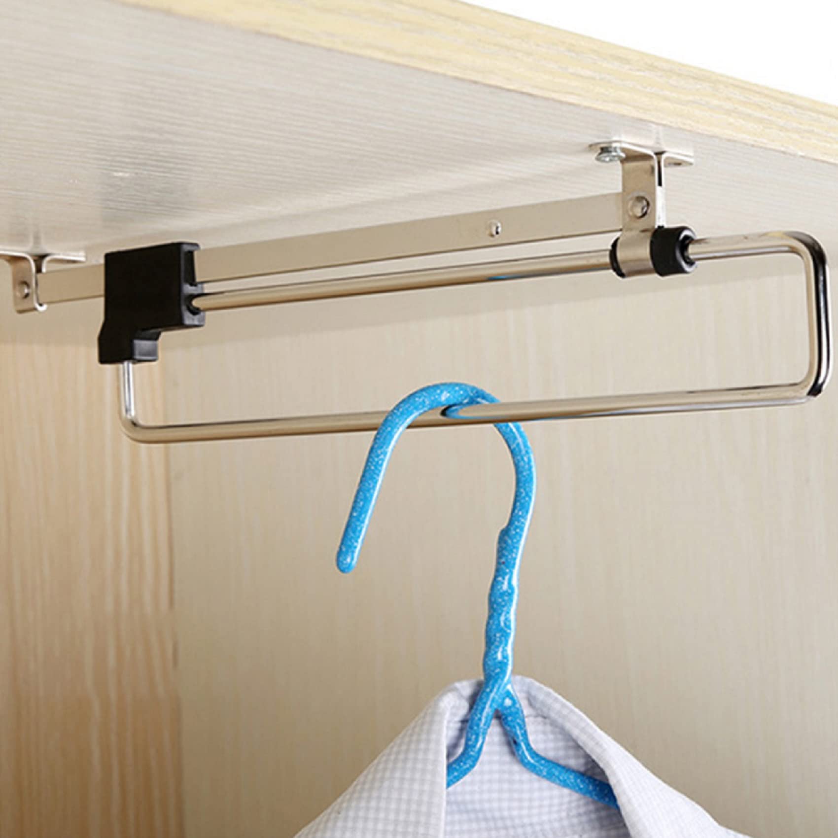 Telescopic Closet Hanger Rail, Retractable Wardrobe Closet Pull Out Rod Clothes Hanger Towel Rail/Extending Rail/Storage Organiser Sliding Rail