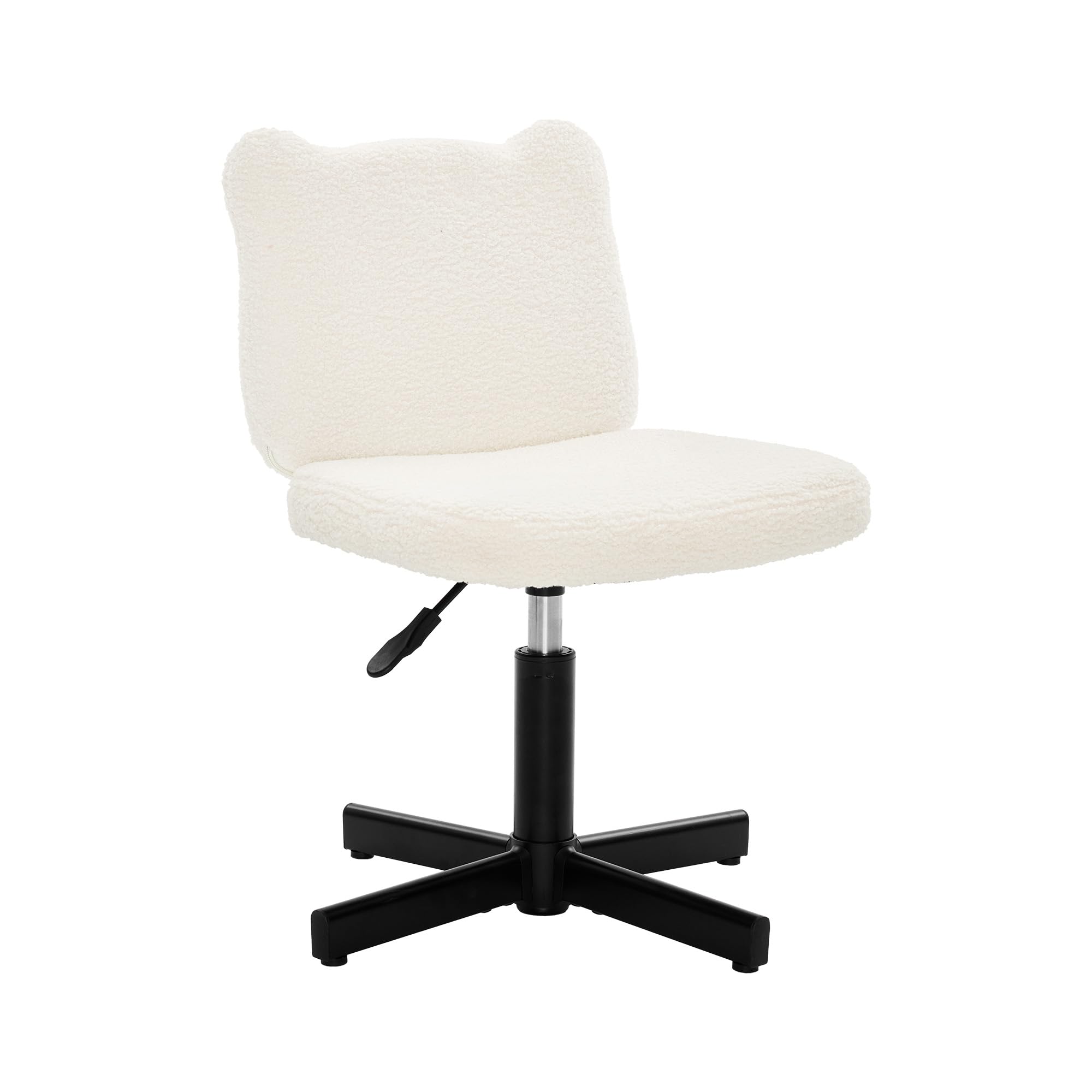 LUE BONA 360° Swivel Vanity Stool with Bear Ear Backrest, Height Adjustable Teddy Velvet Dressing Table Chair, Beige