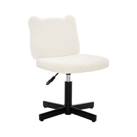 LUE BONA 360° Swivel Vanity Stool with Bear Ear Backrest, Height Adjustable Teddy Velvet Dressing Table Chair, Beige