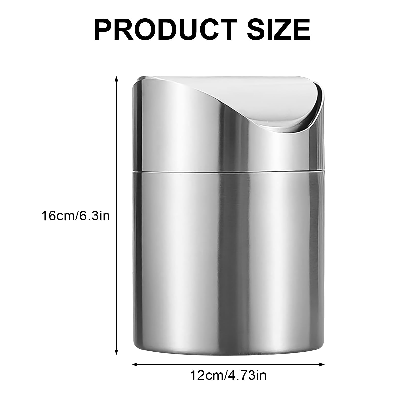Chesomn Stainless Steel Desktop Trash Bin, 2L Mini Desktop Bin with Lid