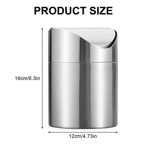 Chesomn Stainless Steel Desktop Trash Bin, 2L Mini Desktop Bin with Lid