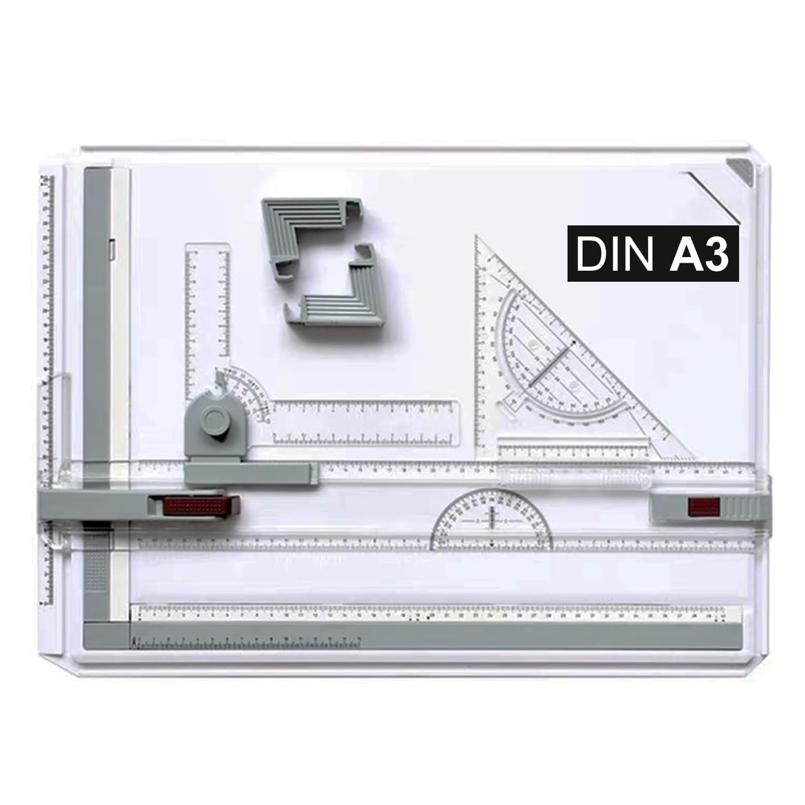 WinHUb A3 Drawing Board 51x37cm, Adjustable Technical Drafting Table with Parallel Motion, Sliding Ruler & Accessories