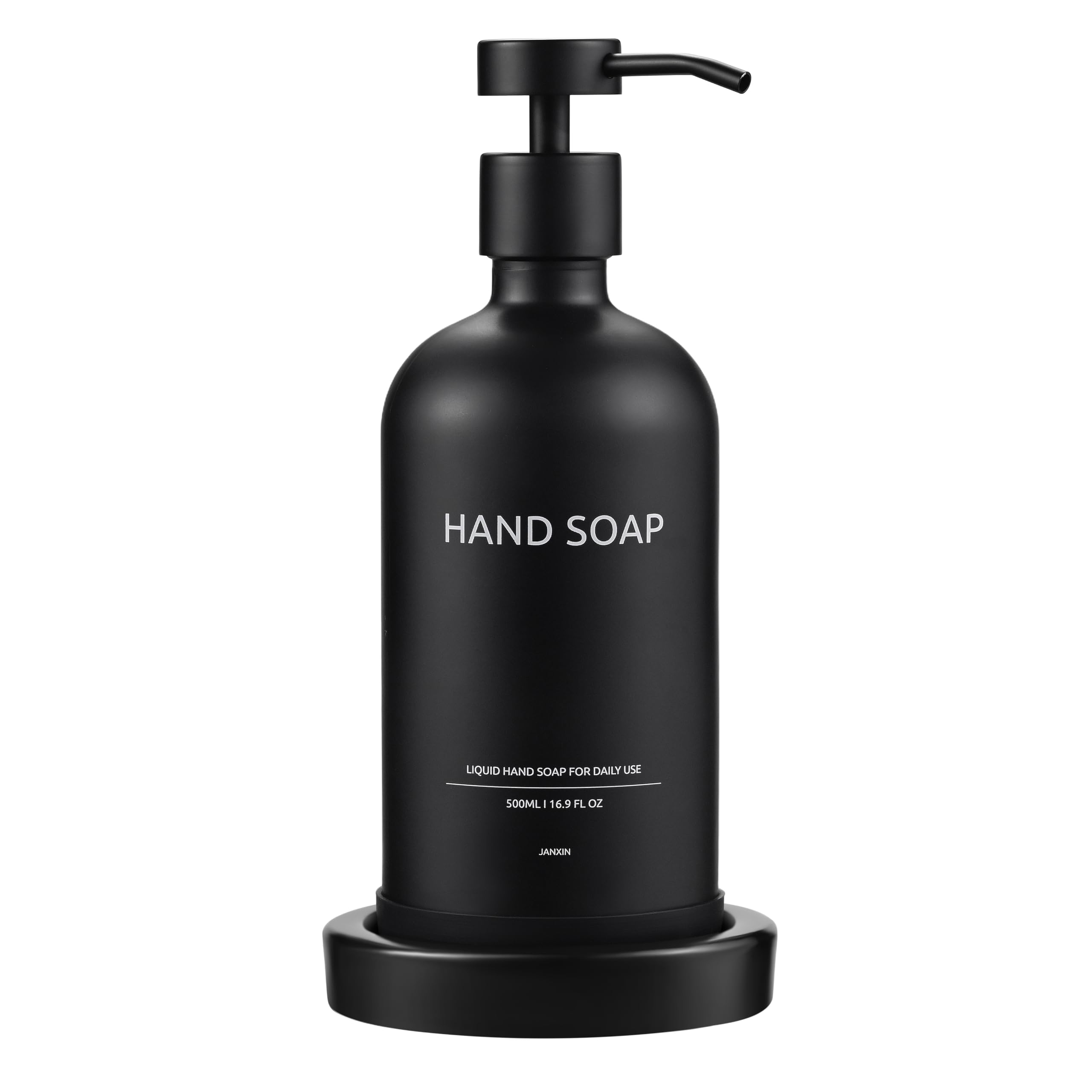 Janxin Black Glass Bottles with Pump, Hand Soap Dispenser Set, Glass Soap Dispenser Set, Washing up Lliquid Dispenser, With Tray