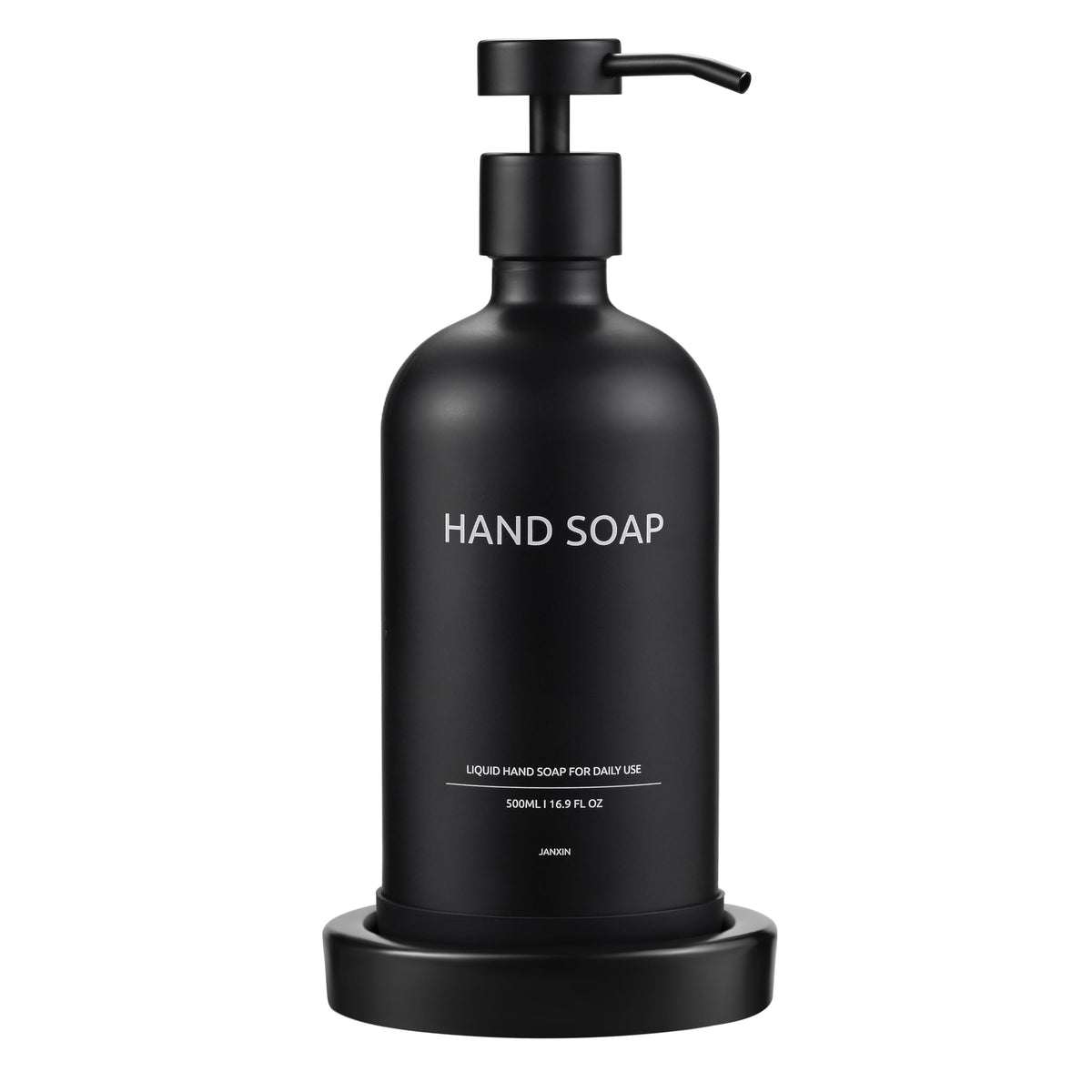 Janxin Black Glass Bottles with Pump, Hand Soap Dispenser Set, Glass Soap Dispenser Set, Washing up Lliquid Dispenser, With Tray
