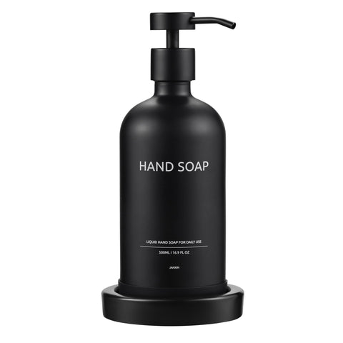 Janxin Black Glass Bottles with Pump, Hand Soap Dispenser Set, Glass Soap Dispenser Set, Washing up Lliquid Dispenser, With Tray