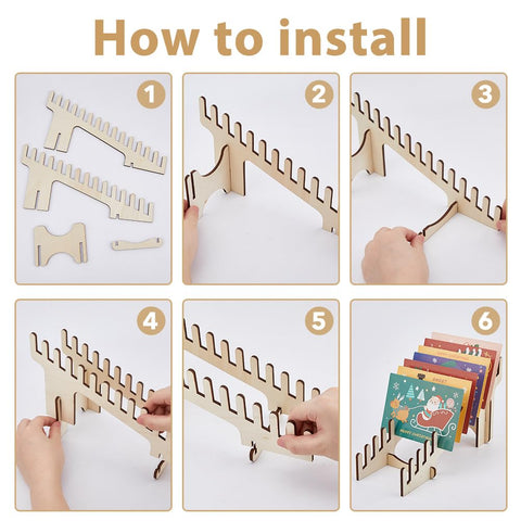 DICOSMETIC 3 Sets 3 Sizes Wood Card Display Stands Greeting Card Display Stand Rectangle Postcards Rack Beige Portable Cards Holder Tabletop Photo