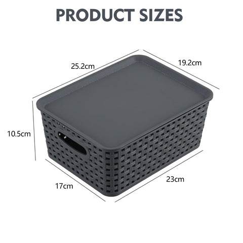 Jnktka Set of 6 Plastic Kitchen Cupboard Storage Baskets with Lids, Gray